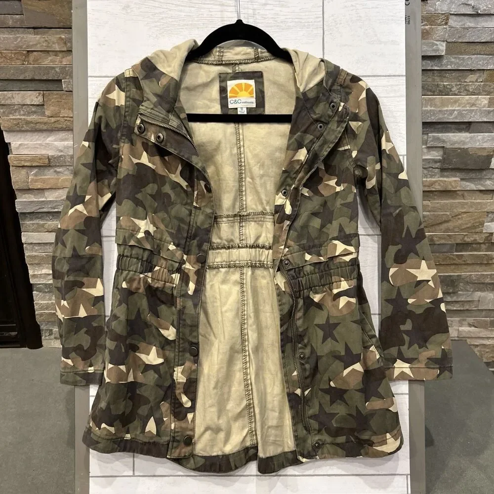 C&C California Camo Anorak Jacket Hooded Drawstring Waist Size 10